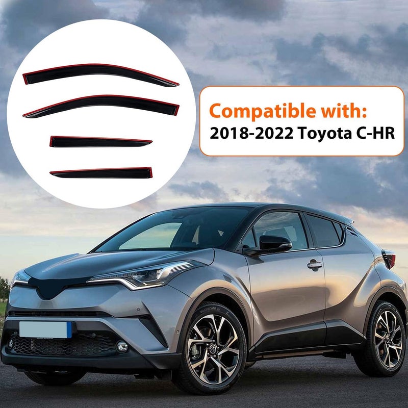 PLDDE Rain Guards Compatible with 2018-2022 Toyota C-HR CHR, Set of 4 Tape-On Side Window Visor Wind Deflector Vent Visors Car Accessories - Image 2